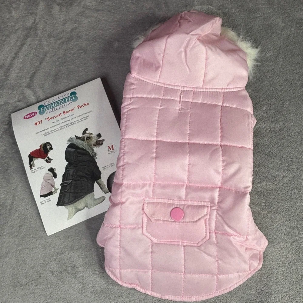 Everest Snow Parka Dog Medium Pink Quilted Faux Fur Hood Water‎ Resist Jacket